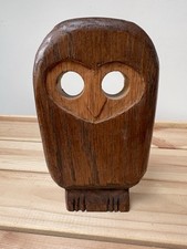 Carved Wooden Owl Statue Made From Natural Wood Vintage Retro Decor