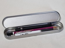 Narrow Long Hinged Tin Case. Pencil box. Jewellery or watch case. Brushed Silver