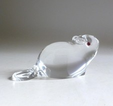 Steuben Glass Vintage Crystal Beaver Sculpture, Red Garnet Eyes 1975