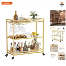 3 Tier Bar Cart Gold Metal