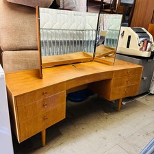 Vintage Mid Century Meredew Teak Curved Front Legged Dressing Table with Mirror