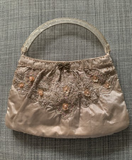 Beautiful Dusky Pink Beaded Satin Clutch Evening Bag, Accessorize , 11" Wide