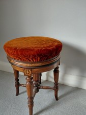 Antique Vintage Wooden Upholstered Adjustable Piano Dressing Stool - Mahogany