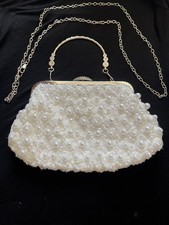 Elegant Floral Clutch with Chain Strap and Pearl Embellishments Ivory