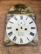 Antique Robert Hull Newmarket Hand Painted Metal Clock Face For Grandfather
