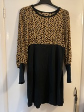 Barbara Hulanicki For George Black Jersey And Leopard Print Dress UK Size 12