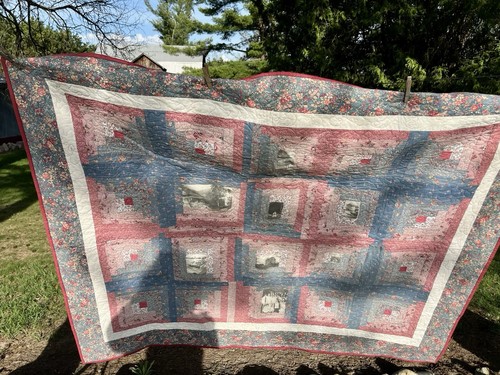 Vtg quilt log cabin - quilt,