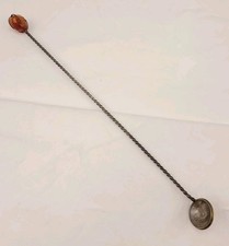 Vintage 1945 Brazil 1 Cruzeiro Coin Snuff Spoon Swizzle Stick Gemstone Handle