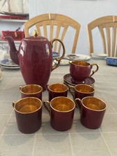 Beautiful Crown Devon Art Deco Demitasse Coffee Set Vintage - Burgundy & Gold