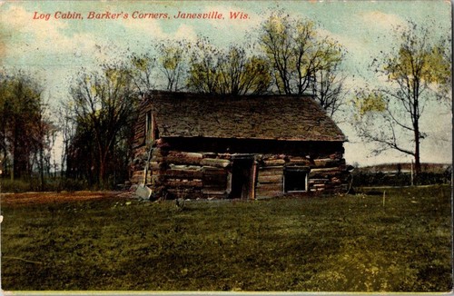 Vintage log cabin postcard - log,