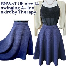 NEW UK 14 smart casual wrinkle-free navy A-Line Skirt swing dance, rock n roll  