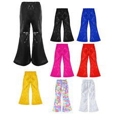 Girls Boys Sequin Hip Hop Jazz Dance Pants Bell Bottom Flare Pants Disco Costume