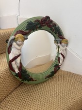 19th Century Meissen Porcelain/ Plaster Wreath & Cherubs Round Mirror 45 cm