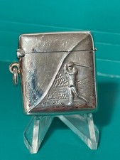 STERLING SILVER 925 EMBOSSED DOUBLE SIDED GOLFER GOLF VESTA CASE BIRMINGHAM