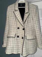 Zara Black & White Boucle Textured Blazer New RRP £89 XL 14