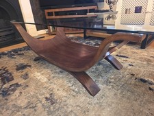 Wave Art Deco Style Walnut & Glass Coffee Table From Aldiss G Plan Tom Schneider