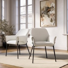 Set of 2 Cream Upholstered Modern Dining Chairs with Arms - Fiona FNA001
