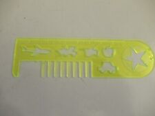Small yellow plastic ruler, mini stencils star, train, car, aeroplane, apple
