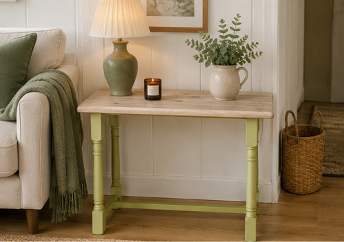 Upcycled side table - side, in
