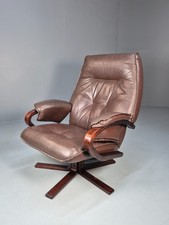 Vintage Danish Leather and Vinyl Swivel Recline Lounge Chair 1980s EB10166 MSWI