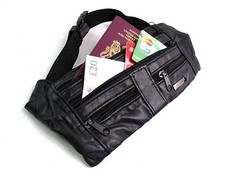 MENS LADIES DISCRETE LIGHTWEIGHT REAL BLACK LEATHER HOLIDAY SAFETY MONEY BELT