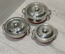 Set of 3 Authentic Traditional Indian Copper Curry Balti Dish/Handi Pot 7" 6" 5"