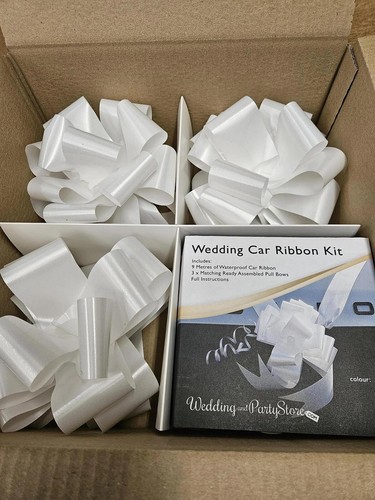 White wedding car ribbon kit - wedding,
