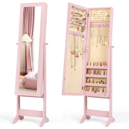Pink mirrored jewelry armoire - pink,