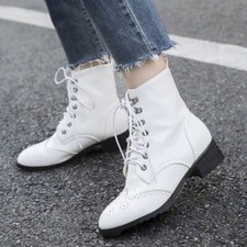 Womens Chelsea Ankle Boots Shiny Patent Leather Low Heel Lace Up Round Toe Shoes