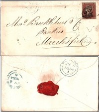 1854 QV 1d Red Star Belford Horizontal Numeral 922 Worksop to Macclesfield