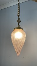 Art Deco French Ceiling Light With Hand Blown Flame Shade And Brass Fitting