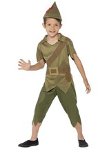 Smiffys Robin Hood Costume, Green with Hat, Top & Trousers, Boys Fancy Dress,