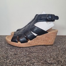 Gabor Shoes Wedge Heel Sandals Black High Front Ankle Strap Size 6