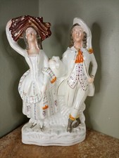 Antique c.1850 Victorian Staffordshire Flatback, Young Couple Gathering Harvest 