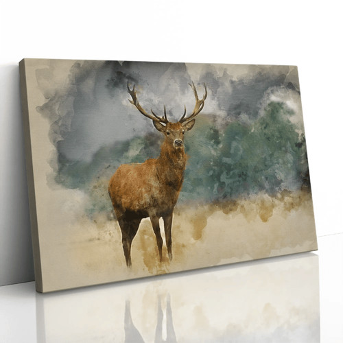Red deer stag watercolour - red,