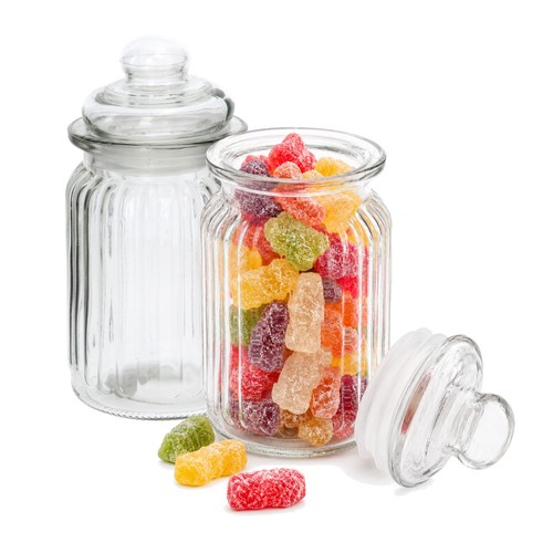 Glass sweet jars with - sweet,
