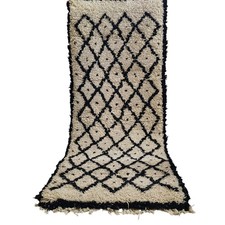 Vintage Handmade Moroccan Berber Rug Wool Diamond Pattern Shaggy Pile Carpet 6x3