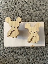 2 wood mice mouse shaped kids childrens baby bedroom cupboard door knobs handles