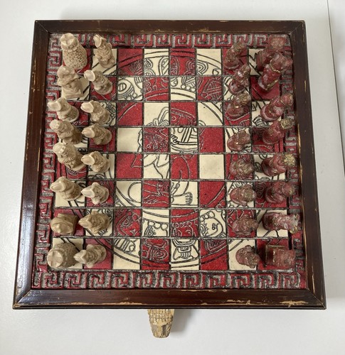 Vintage chess set and board - set,