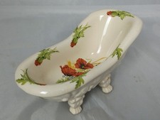 Porcelain Claw Foot Bath Shaped Soap Dish, Poppies design Vintage Bathroom Decor