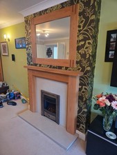 Solid Oak Fireplace Including Fire, Mantle Piece, Stone Back and Stone Hearth