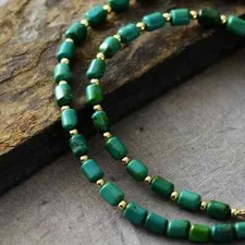 Natural Stone Green Turquoise and Gold Bead Choker Necklace