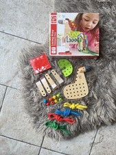 Hape wooden lacing pony/horse, Montessori, motor skills, threading beads Boxed