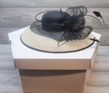 Jacques Vert Hat Wedding Beige Black Racing Ladies Day Tea Party Embellishments