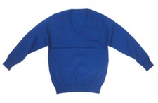 Girls boys school jumper V-neck unisex blue ex M-S