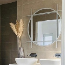 Large Round Silver Mirror 97cm x 97cm Square Frame Wall Mountable Bedroom Living