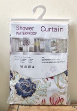Showerproof Bathroom Shower Curtain Floral Pattern 180 x 180cm New + Hooks