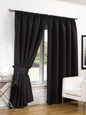 Pencil Pleat Thermal Blackout Curtains Pair Ready made with 2 FREE Tie Back