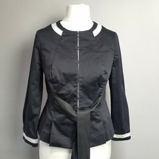 BETTY JACKSON Elegant Classic Wedding Jacket Two Tone Peplum Tie Blazer Size 12