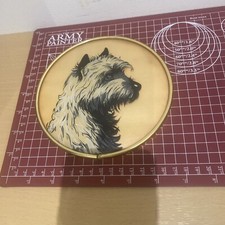 Vintage Terrier Dog Glass Wall Art Round Framed Decor Brass Frame Mid-Century